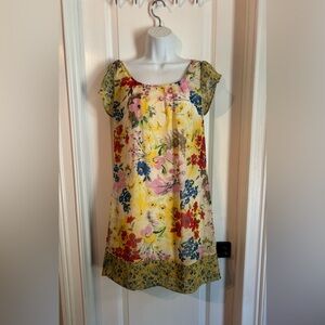 Xhilaration Yellow Cream Sundress with Flutter Cap Sleeves